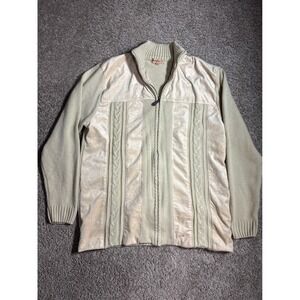 Inserch Mens XL Cream Beige Full Zip Mixed Media Cable Knit Cardigan Sweater